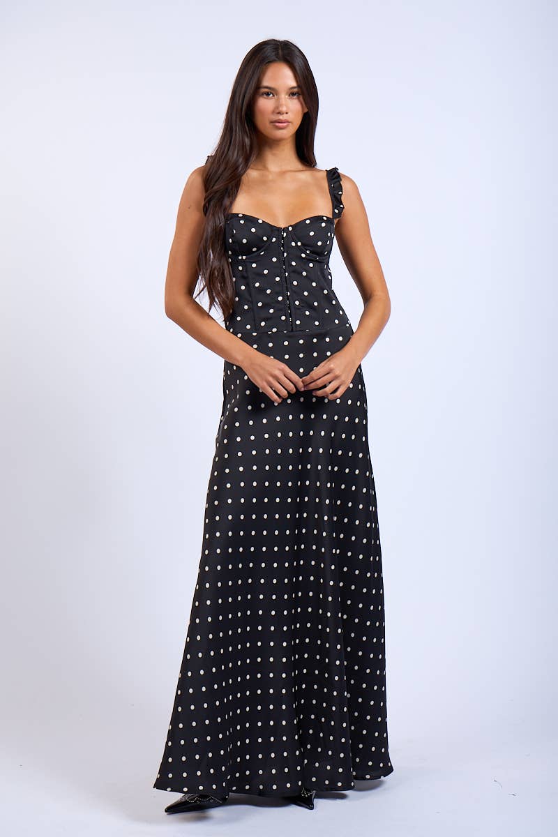 polka dot corset dress POLKA DOT CORSET STYLE FIT&FLARE MAXI DRESS – Thunderbird Rustic