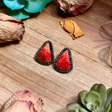 Load image into Gallery viewer, MJ Large Red Spiny Oyster Teardrop Stud Earrings with Beaded Wire