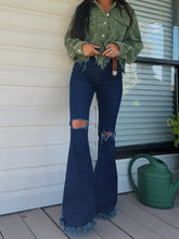 Load image into Gallery viewer, Farrah Denim Distressed High Waisted Flares - Dark Wash