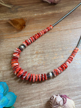Load image into Gallery viewer, 22-Inch Graduated Orange and Red Spiny Oyster &amp; Sterling Silver Pearl Necklace