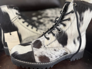 Myra Cowhide Combat Boots-Black