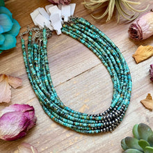 Load image into Gallery viewer, African Turquoise Heishi &amp; Sterling Silver Pearl Necklace