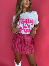 Load image into Gallery viewer, Nashville Babe Rhinestone Fringe Mini Skirt- Pink