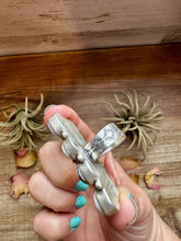 Load image into Gallery viewer, White Buffalo Turquoise Ring – 8-Stone Adjustable Long Statement Ring