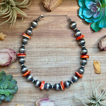 Load image into Gallery viewer, Orange Spiny Oyster &amp; Sterling Silver Pearl Necklace