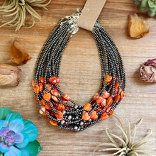 Load image into Gallery viewer, Orange/Red Shell Heart &amp; Sterling Silver Pearl Necklace - 15 inch