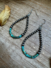 Load image into Gallery viewer, Teardrop Earrings – Sterling Silver Pearl &amp; Blue Turquoise Heishi