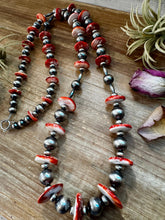 Load image into Gallery viewer, NFR Collection Necklace – Graduated Spiny Oyster &amp; Sterling Silver Pearls 45"