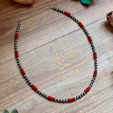 Load image into Gallery viewer, 18-Inch Red Coral &amp; Sterling Silver Pearl Necklace