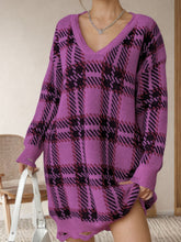 Load image into Gallery viewer, PREORDER: Lydia Distressed Plaid V-Neck Long Sleeve Sweater Dress