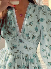 Load image into Gallery viewer, PREORDER: Sarina Lace Detail V-Neck Balloon Sleeve Dress
