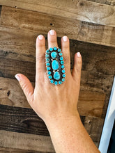 Load image into Gallery viewer, Big Ring - adjustable kingman turquoise ring and sterling silver
