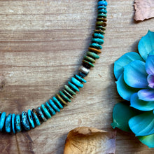 Load image into Gallery viewer, 23” Tri Color Turquoise Graduated Necklace – Sterling Silver &amp; Hematite
