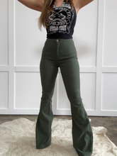 Load image into Gallery viewer, Fiona High Waisted Bell Bottom Flare Jeans - Olive