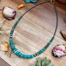 Load image into Gallery viewer, Turquoise Graduated Necklace with Hematite &amp; Sterling Silver Accents – 23”
