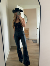 Load image into Gallery viewer, Leather Blakely High Waisted Bell Bottom Flare Jeans - Black