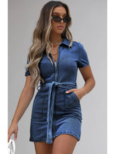 Load image into Gallery viewer, PREORDER: Fia Full Size Zip Front Short Sleeve Denim Dress Plus Size