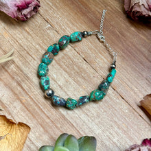 Load image into Gallery viewer, Turquoise Nugget Bracelet with Sterling Silver Pearls – 7” + Extender