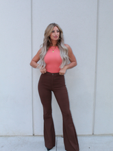 Load image into Gallery viewer, Fiona High Waisted Bell Bottom Flare Jeans - Chocolate Brown