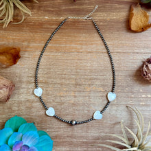 Load image into Gallery viewer, White Shell Heart &amp; Sterling Silver Pearl Necklace - 15 inch