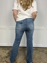 Load image into Gallery viewer, Sarah Distressed Medium Wash Flares