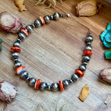 Load image into Gallery viewer, Orange Spiny Oyster &amp; Sterling Silver Pearl Necklace