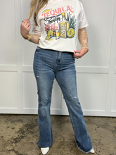 Load image into Gallery viewer, Sarah Distressed Medium Wash Flares