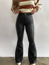 Load image into Gallery viewer, Leather Blakely High Waisted Bell Bottom Flare Jeans - Black