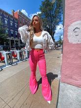 Load image into Gallery viewer, Fiona High Waisted Bell Bottom Flare Jeans - Pink