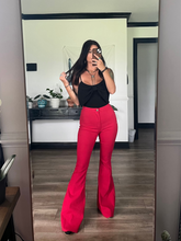 Load image into Gallery viewer, Fiona High Waisted Bell Bottom Flare Jeans - Red