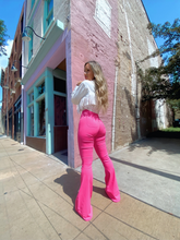 Load image into Gallery viewer, Fiona High Waisted Bell Bottom Flare Jeans - Pink