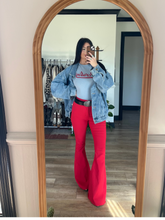 Load image into Gallery viewer, Fiona High Waisted Bell Bottom Flare Jeans - Red