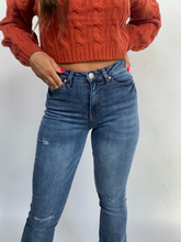 Load image into Gallery viewer, Sarah Distressed Medium Wash Flares