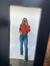 Load image into Gallery viewer, Sarah Distressed Medium Wash Flares