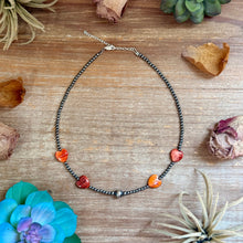 Load image into Gallery viewer, Orange/Red Shell Heart &amp; Sterling Silver Pearl Necklace - 15 inch