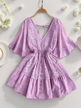 Load image into Gallery viewer, PREORDER: Hope Ruffle Hem Lace Mini Dress