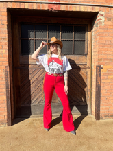 Load image into Gallery viewer, Fiona High Waisted Bell Bottom Flare Jeans - Red