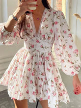 Load image into Gallery viewer, PREORDER: Sarina Lace Detail V-Neck Balloon Sleeve Dress