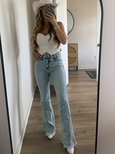 Load image into Gallery viewer, Keep Up Flare Acid/Dark Wash Jeans