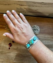 Load image into Gallery viewer, Cuff - Sterling silver Cuff Bracelet with 3 stone Sonoran gold turquoise
