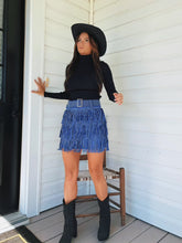 Load image into Gallery viewer, Nashville Babe Rhinestone Fringe Mini Skirt- Royal Blue