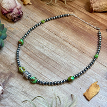 Load image into Gallery viewer, Rare Sonoran Gold Turquoise &amp; Sterling Silver Barrel Bead Necklace
