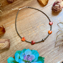 Load image into Gallery viewer, Orange/Red Shell Heart &amp; Sterling Silver Pearl Necklace - 15 inch