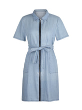 Load image into Gallery viewer, PREORDER: Fia Full Size Zip Front Short Sleeve Denim Dress Plus Size