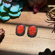 Load image into Gallery viewer, MJ Red Spiny Oyster Oval Stud Earrings