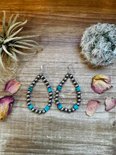 Load image into Gallery viewer, Real turquoise dangle earrings &amp; 6 mm Sterling silver pearls