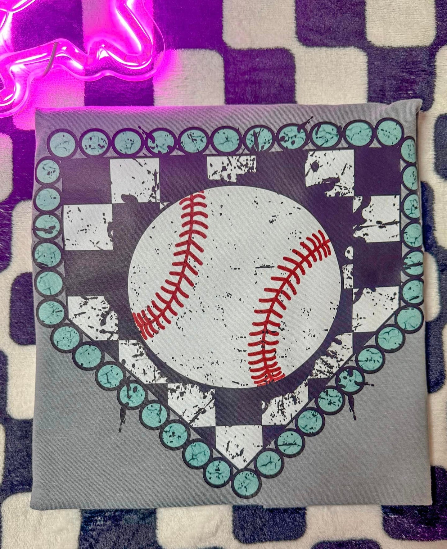 Turquoise Checkered Baseball