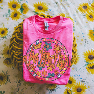 Retro Floral Tee - Hot Pink
