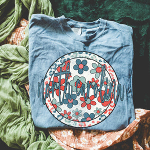 Retro Floral State Tee - Blue Jean