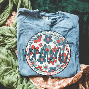 Retro Floral State Tee - Blue Jean